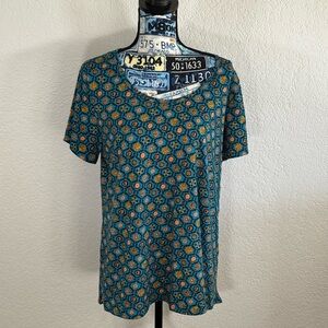 LuLaRoe Blue and Peach Print Top